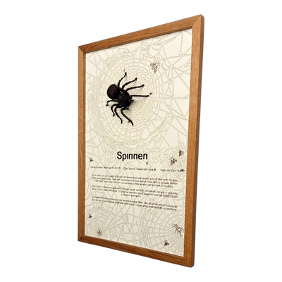 Handgemaakte houten spin poster met 3D ontwerp en massief houten lijst
